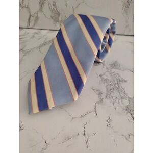 Peter Millar Hand Folded Necktie 100% Silk Blue/Pink Stripes Designer